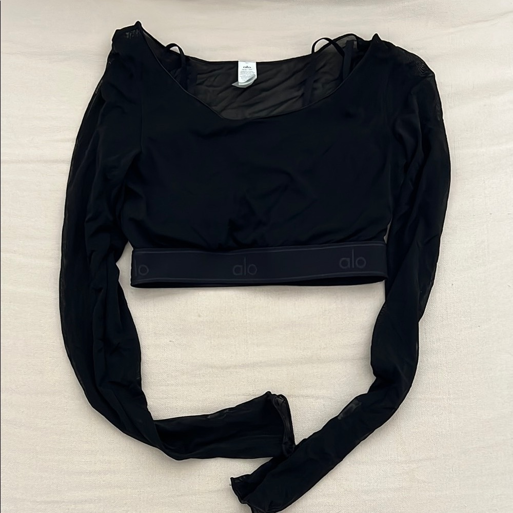 ALO Yoga Black Long Sleeve Ballet Dream Bra Crop Top